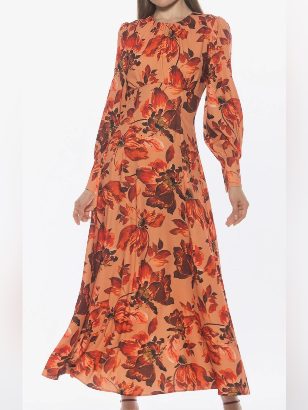 NWT - Alexia Admor - Rust Floral Long Sleeve Empire Waist Maxi Dress